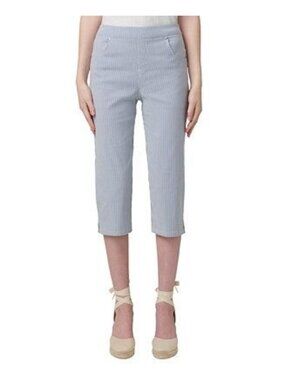 HUE Blue White Spring Stripe Pedal Pusher pants Size M NEW NWT